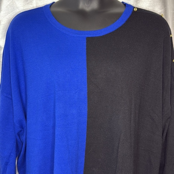 Liz Claiborne NWT Black Blue Colorblock 3/4 Sleeve Rayon Blend Sweater 5X - Picture 1 of 8